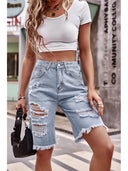 Shorts in denim lavato slim fit con effetto usurato da 5 pollici