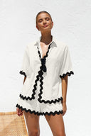 Conjunto de cárdigan sencillo con costura ondulada