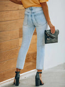 Pantaloni vintage din denim rupt, lungime până la gleznă