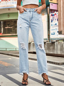 Pantaloni di Jeans Strappati alla Moda per Donna