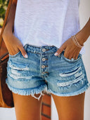 Jeansshorts mit Knopfleiste und Used-Look