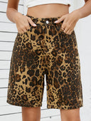 Vintage Leopardprint Slankende Denim Shorts