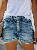 Shorts di jeans strappati versatili a vita alta