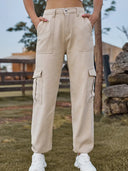 Pantaloni jogger din denim cu talie elastică la modă