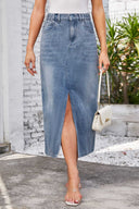 Gewaschener Elastischer Bund Denim-Midirock