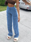 Çok Cepli Rahat Kesim Denim Kargo Pantolon