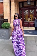 Robe longue à imprimé zigzag violet