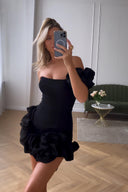 Romantisches Tulpen Taillen Trägerloses Mini-Kleid