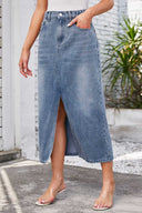 Gewaschener Elastischer Bund Denim-Midirock
