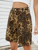 Vintage Leopardprint Slankende Denim Shorts