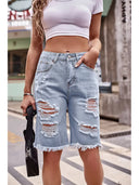 Shorts in denim lavato slim fit con effetto usurato da 5 pollici