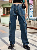 Pantaloni utilitari din denim cu talie elastică Retro Wash