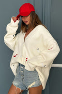 Cardigan a maglia con scollo a V e motivo bassotto