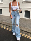 Flared Jeans mit Used-Look, weit geschnitten