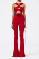Conjunto de traje de baño con apliques florales y recortes