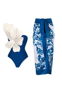 Blauw Badpaksetje met Parel Bloemaccenten