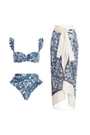 Blue Dragonfly Print Ruffle Bikini Set
