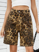 Vintage Leopardprint Slankende Denim Shorts