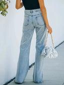 Yıkanmış Yırtmaçlı Denim Pantolon
