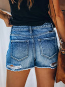 Pantaloni scurți de blugi cu aspect uzat și tiv destrămat pentru vară