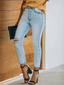 Pantaloni vintage din denim rupt, lungime până la gleznă