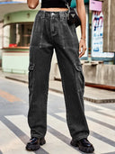 Pantaloni utilitari din denim cu talie elastică Retro Wash