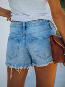Pantaloni scurți din denim versatili, skinny, cu rupturi