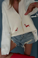 Cardigan a maglia con scollo a V e motivo bassotto