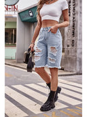 Shorts in denim lavato slim fit con effetto usurato da 5 pollici
