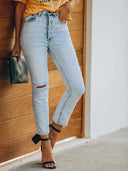 Pantaloni vintage din denim rupt, lungime până la gleznă