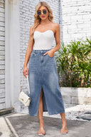 Gewaschener Elastischer Bund Denim-Midirock