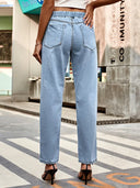 Pantaloni din denim cu talie ajustabilă și aspect uzat, pentru toamnă