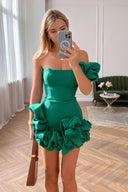 Romantisches Tulpen Taillen Trägerloses Mini-Kleid