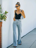 Yıkanmış Yırtmaçlı Denim Pantolon