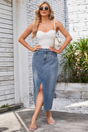 Gewaschener Elastischer Bund Denim-Midirock