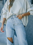 Trend Asimetrik Yıpranmış Denim Kot Pantolon