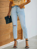 Pantaloni vintage din denim rupt, lungime până la gleznă
