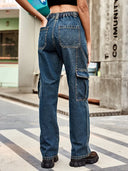 Pantaloni utilitari din denim cu talie elastică Retro Wash