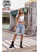 Shorts in denim lavato slim fit con effetto usurato da 5 pollici