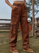Pantaloni cargo din denim cu talie elastică vintage