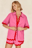 Conjunto de cárdigan sencillo con costura ondulada