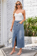 Gewaschener Elastischer Bund Denim-Midirock