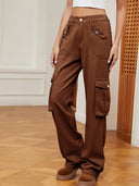 Retro Elastik Bel Kot Kargo Pantolon
