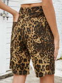 Vintage Leopardprint Slankende Denim Shorts