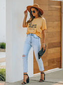 Pantaloni vintage din denim rupt, lungime până la gleznă