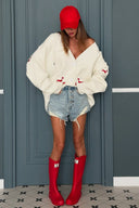 Cardigan a maglia con scollo a V e motivo bassotto