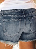Høj Talje Frynset Rippet Denim Shorts