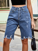 Shorts di jeans con orlo sfrangiato consumato