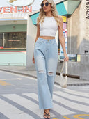 Jeans vintage evazați cu talie largă și rupturi