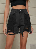 Shorts di jeans lavati con frange
